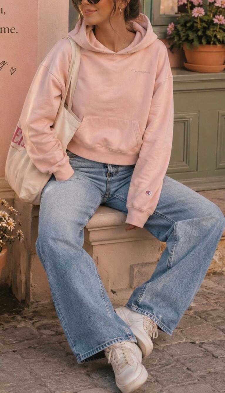 Champion Women's Pink Snap-Neck Henley Hoodie Size S